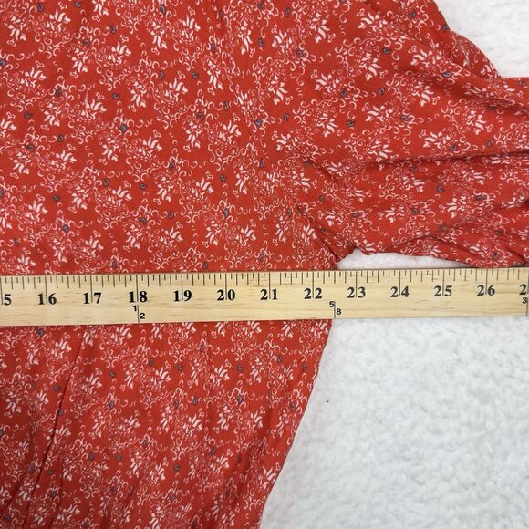 Black Note Boho Peasant Tunic Top‎ Women’s XL Orange Floral Border Print Peplum - Picture 11 of 15